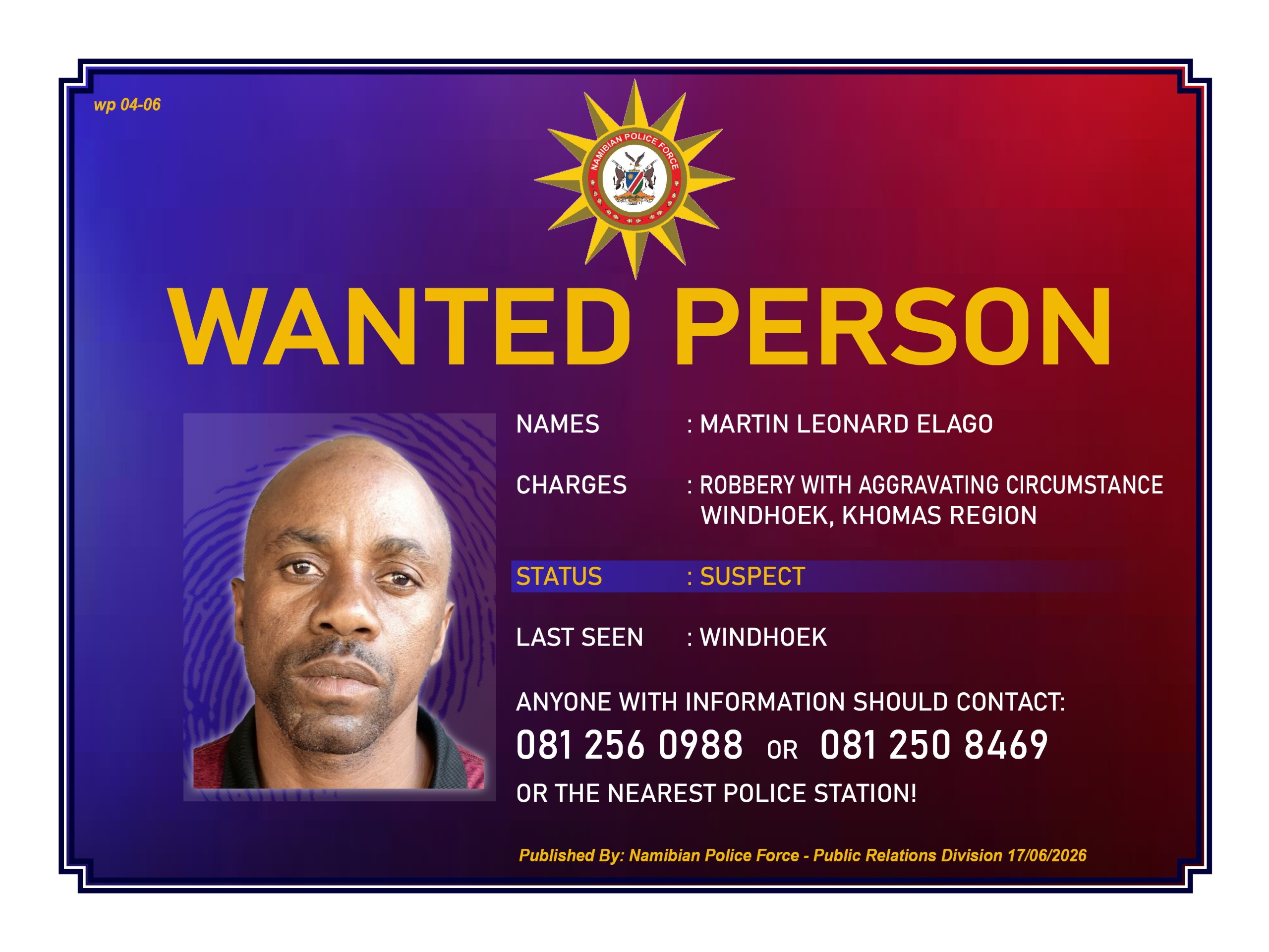 Wanted Person - Martin Leonard Elago