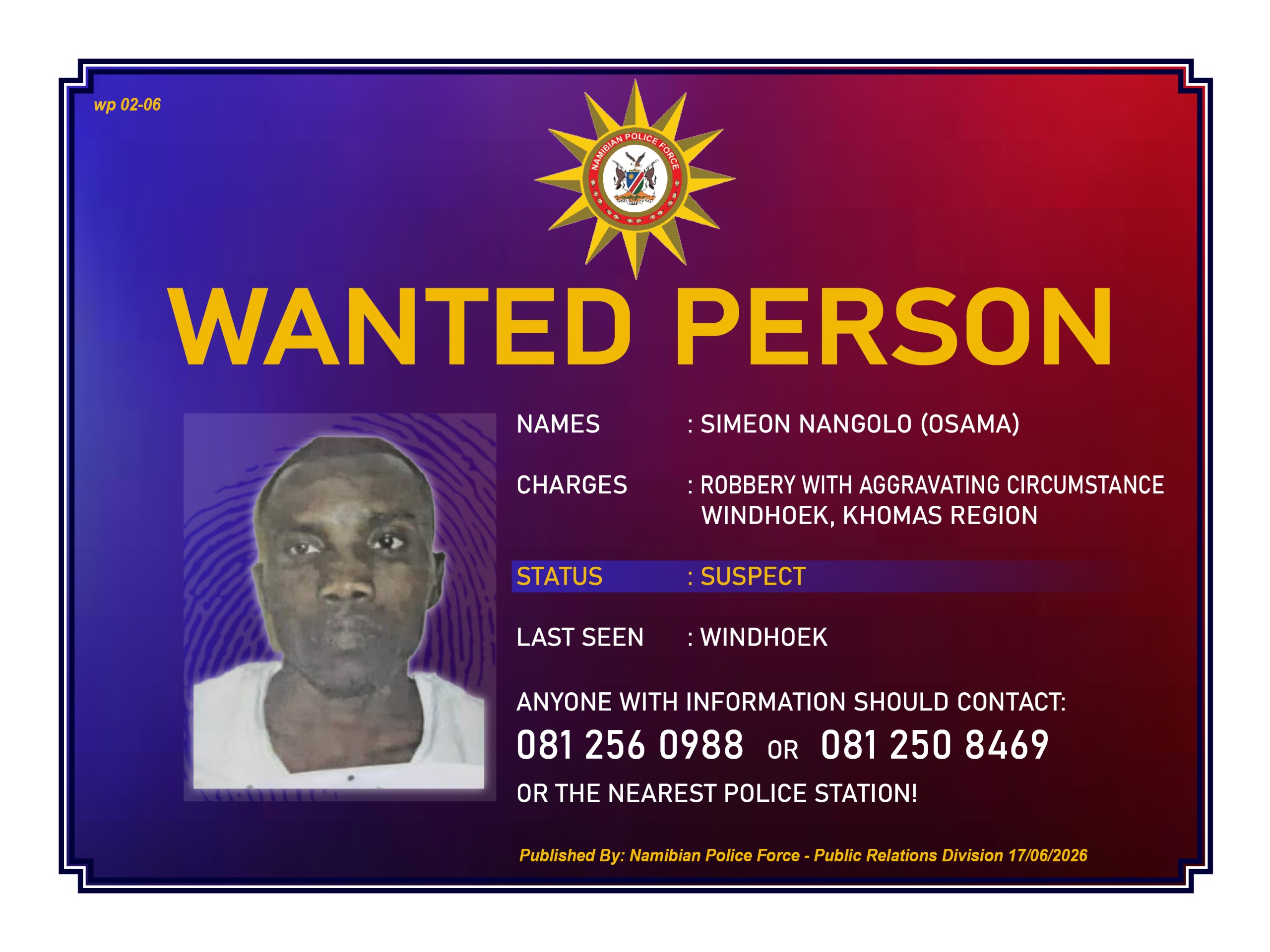 Wanted Person - Simeon Nangolo (Osama)